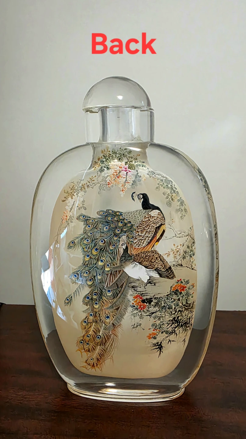 Glass Snuff Bottle with Peacock Design - photo 2