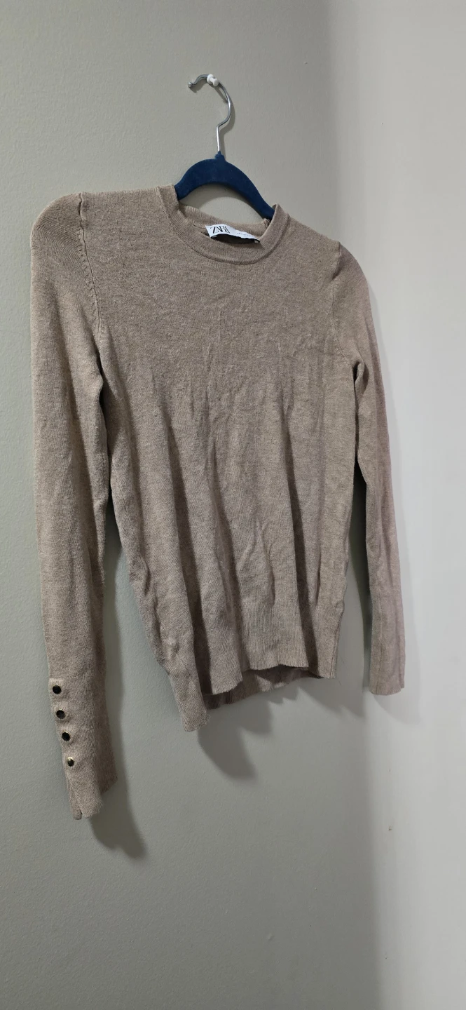 ZARA Women's Crew Neck Sweater with Button Cuffs - Size S - photo 3