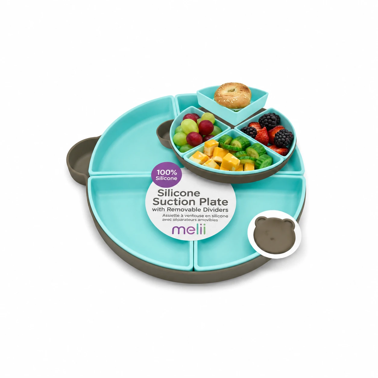 New Melli Silicone Suction Plate with Removable Dividers