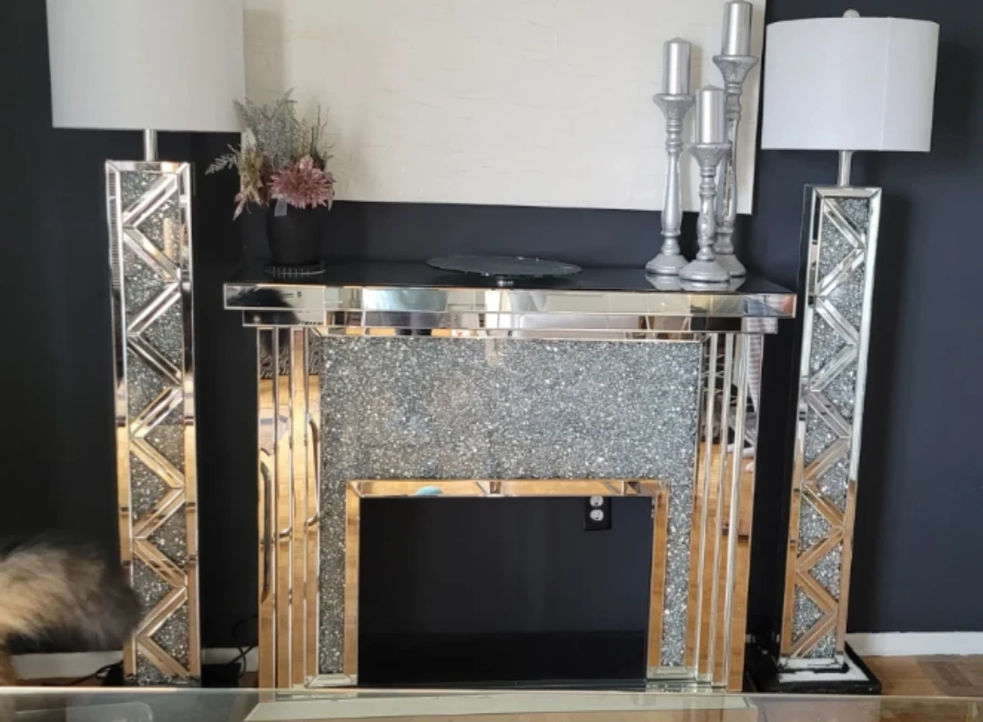 Crushed Diamond Mirror Fireplace Electric