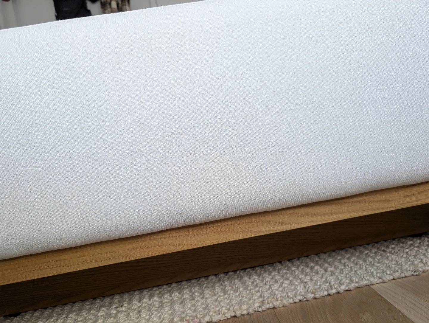 White Fabric Sofa with Wood Base - photo 2