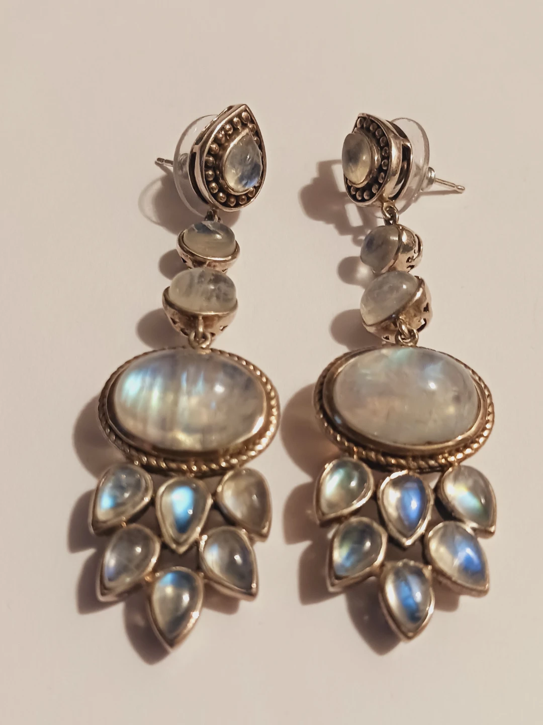 Stunning Sterling Silver 925 Moonstone Dangle Earrings - photo 3