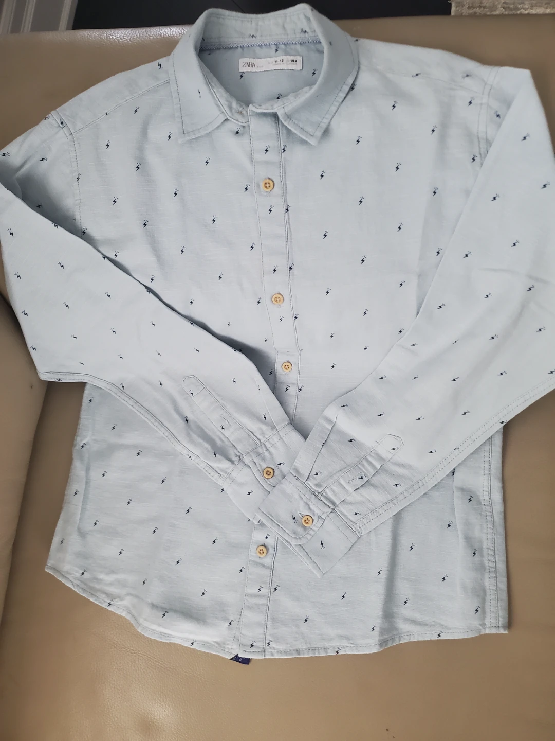 ZARA Boys Light Blue Lightning Print Button-Up Shirt