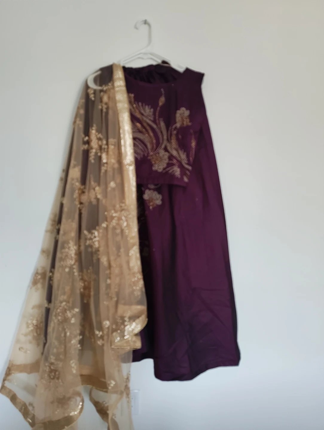 Purple Beaded Blouse and Skirt Set