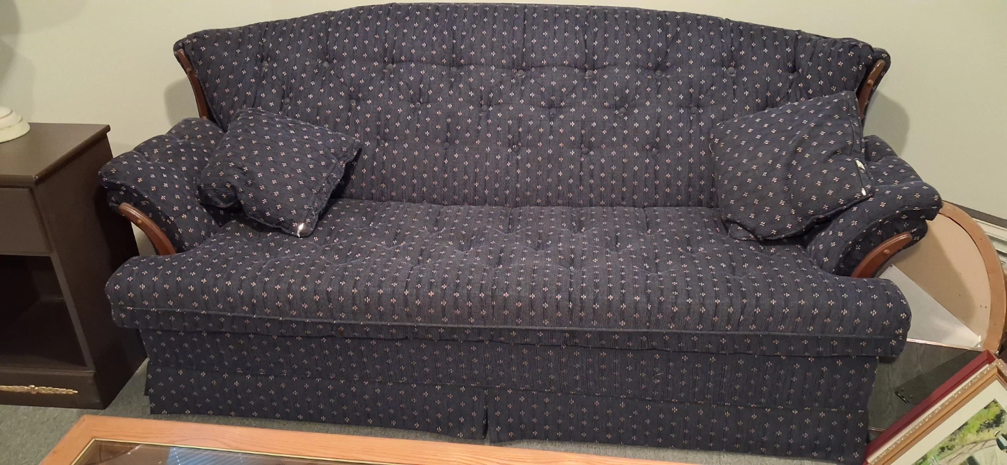 Blue Patterned Sofa Bed with Pillows