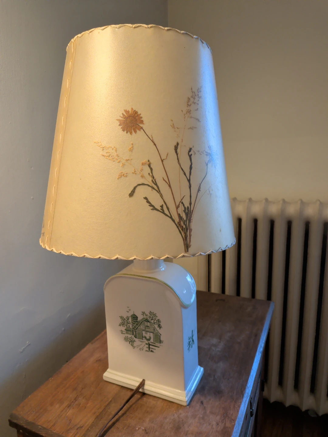 Vintage Ceramic Table Lamp with Farm Scene