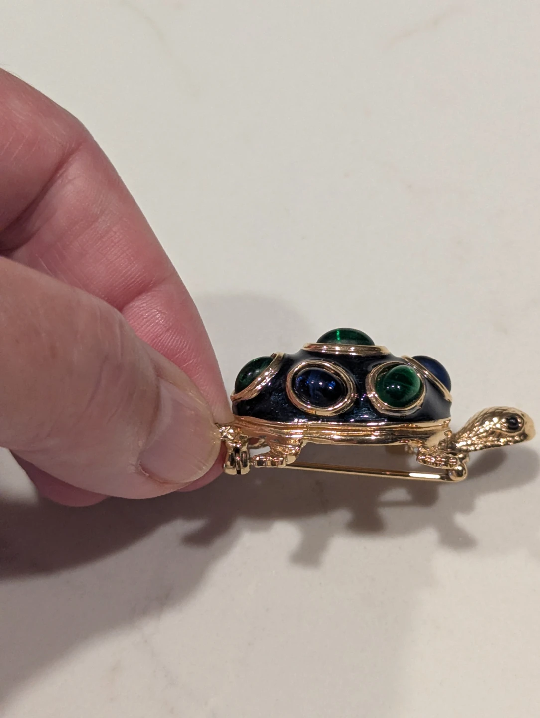 D'Orlan turtle Brooch with Blue and Green Gems - photo 3
