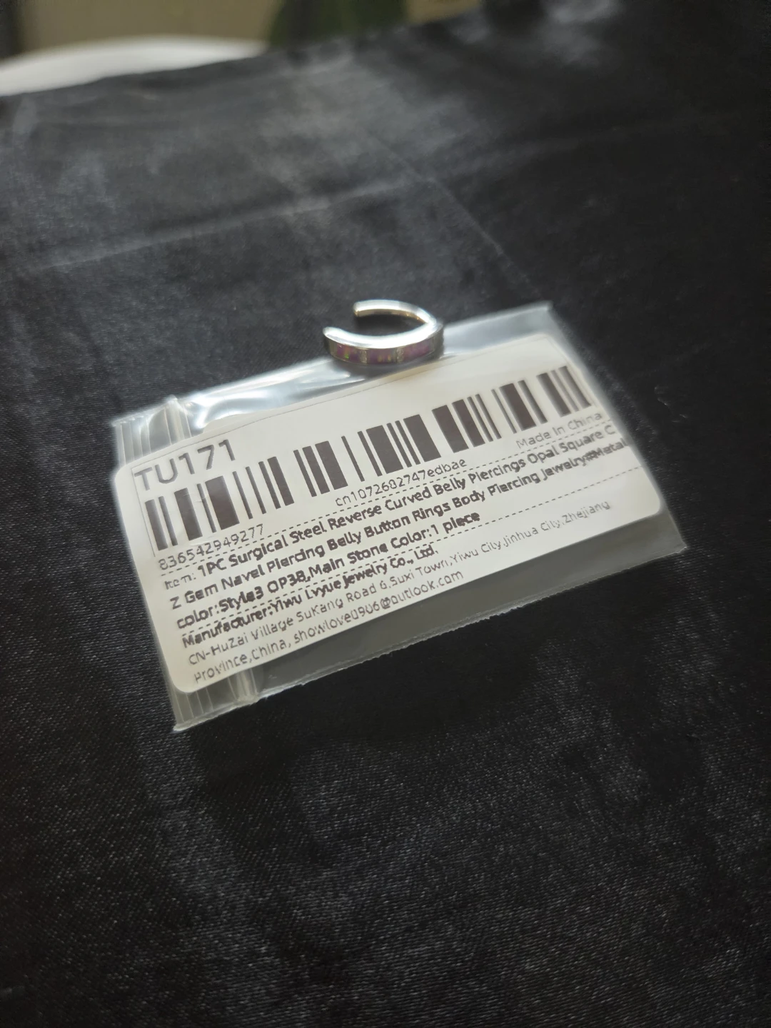Surgical Steel Navel Piercing CLICKER- Opal Square - photo 3
