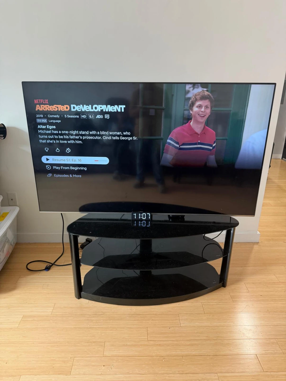 3 tier black glass TV Stand with Mount (selling ASAP)