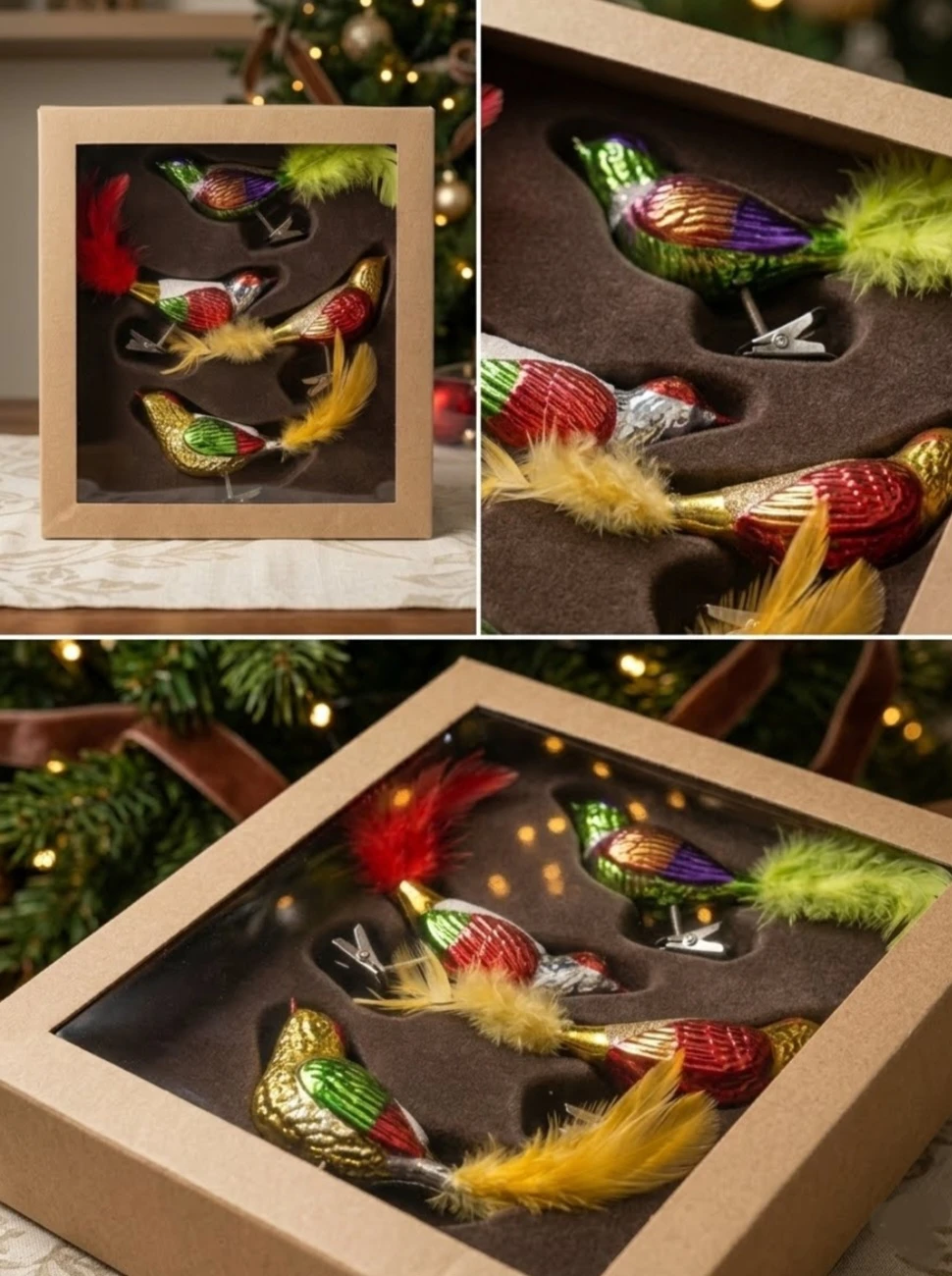 Vintage Set of 4 Glass Bird Christmas Tree Ornaments - photo 2