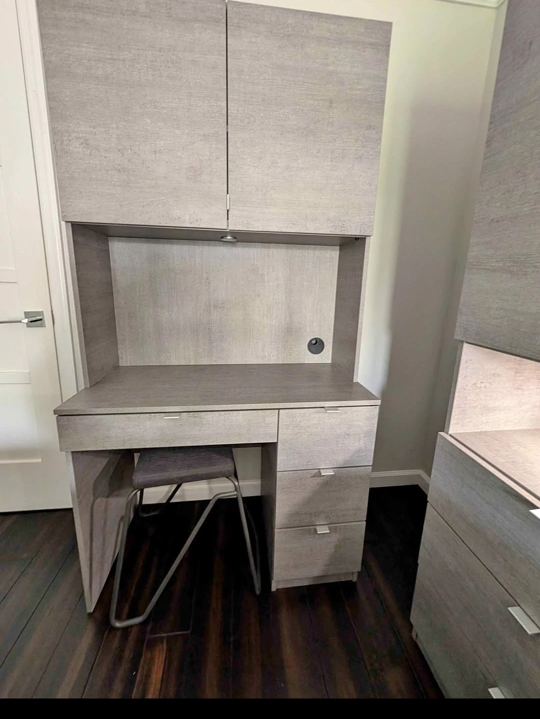 Gray Wood Grain Desk with Hutch and Stool - photo 3