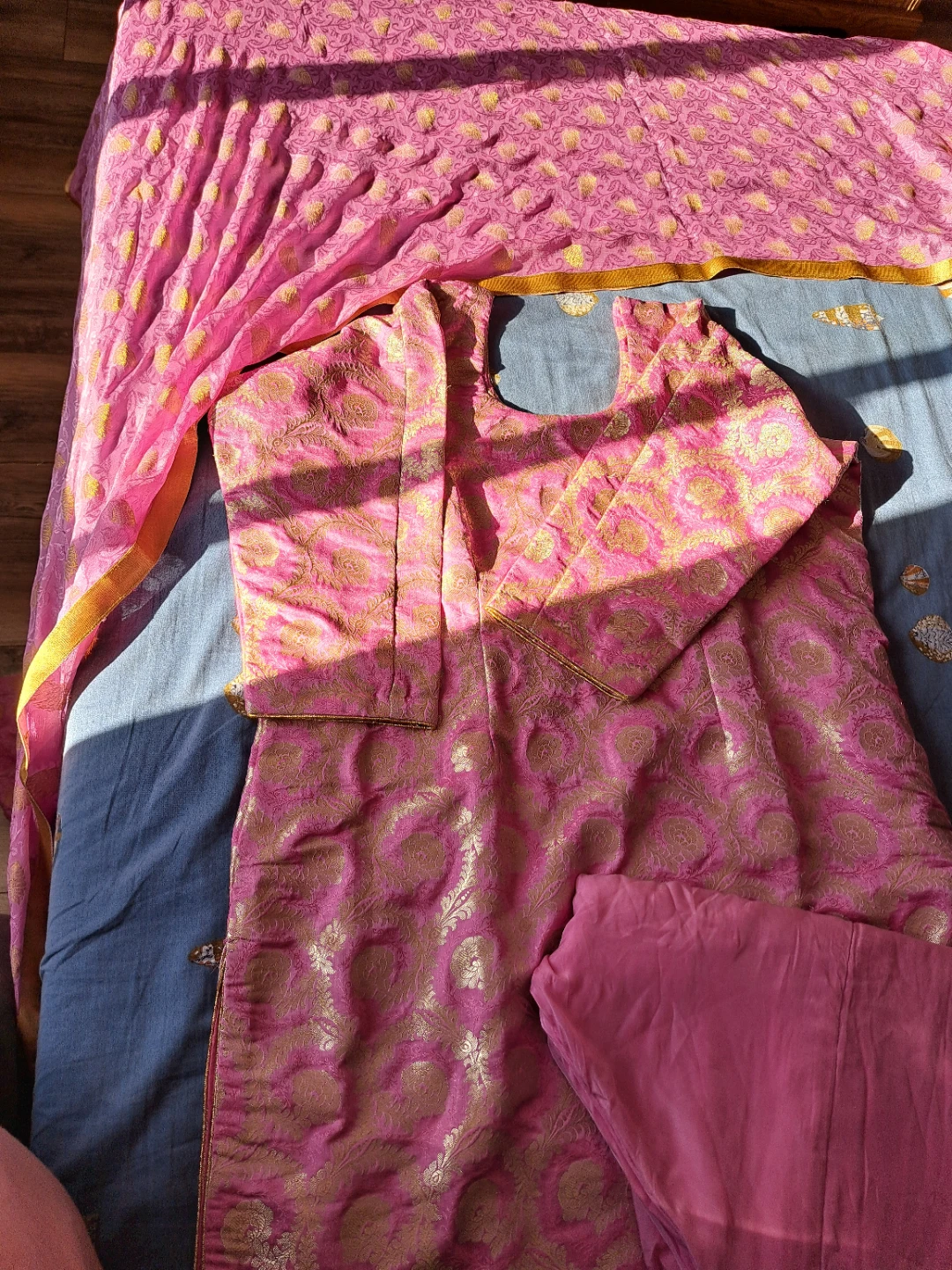Pink Brocade Punjabi Suit Set with Dupatta - photo 3