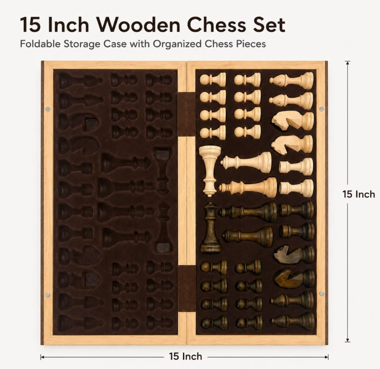Wooden Chess Set with Foldable Storage Case - photo 3