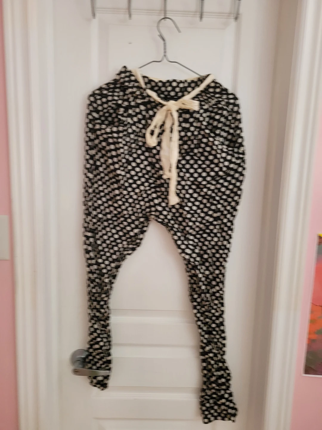 Black and White Polka Dot Pants with Tie