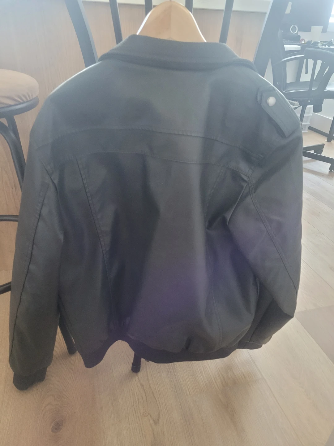 HIJEWE Men's Faux Leather Bomber Jacket - Black, Size L - photo 3