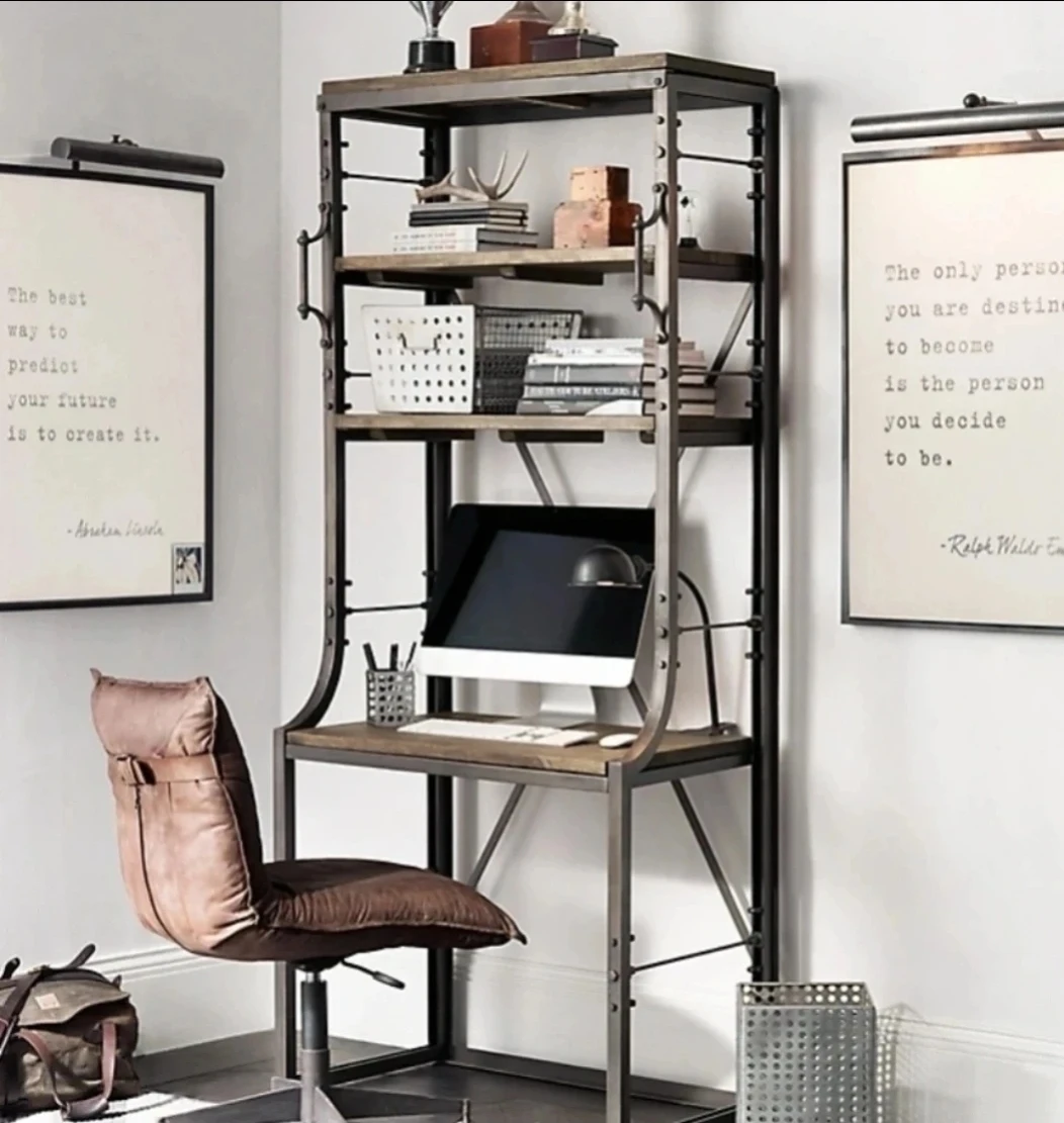 Restoration hardware Style Metal and Wood Bookshelf Desk - photo 2