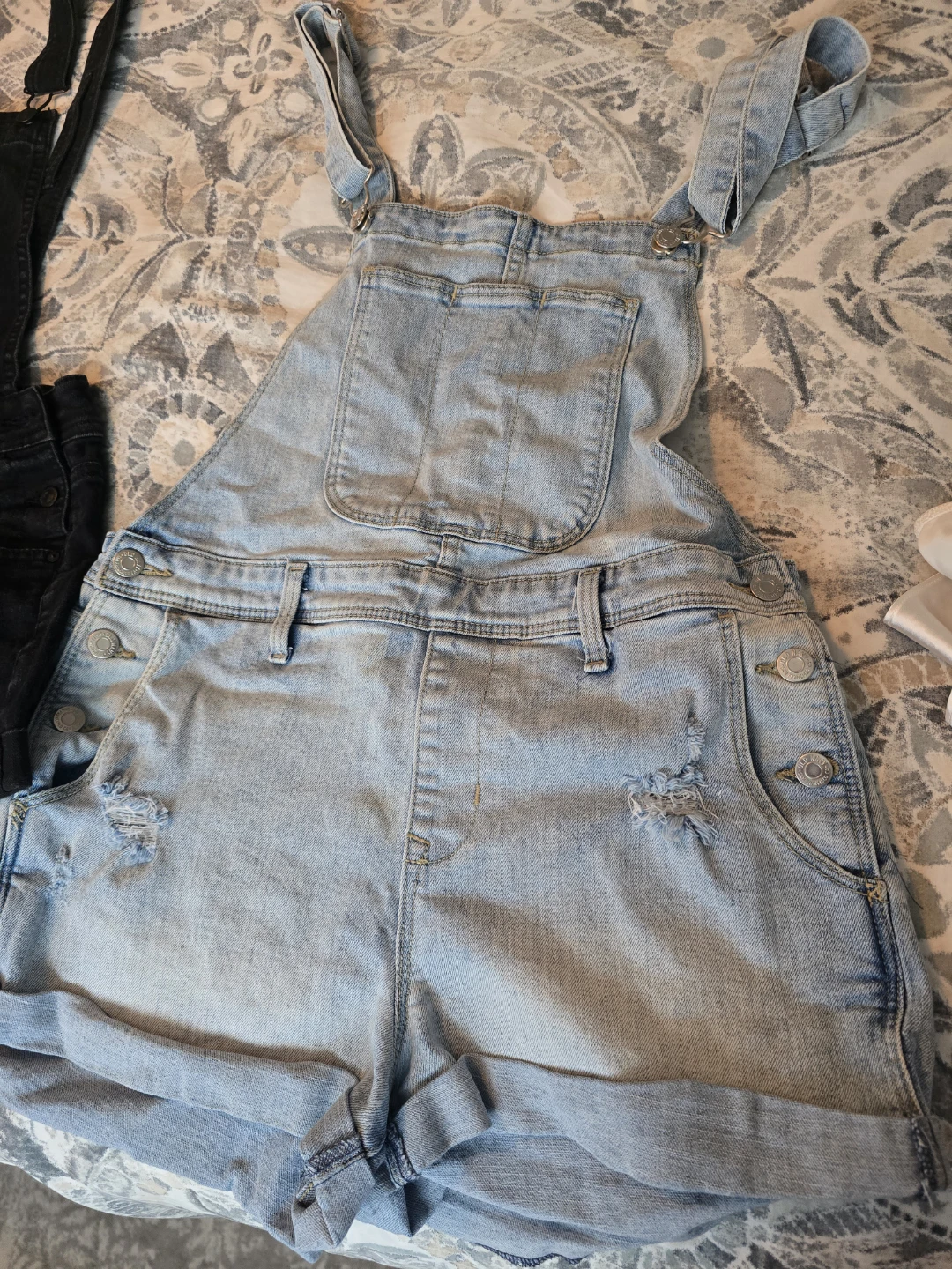 Denim Shortall Overalls - Light Wash & Black