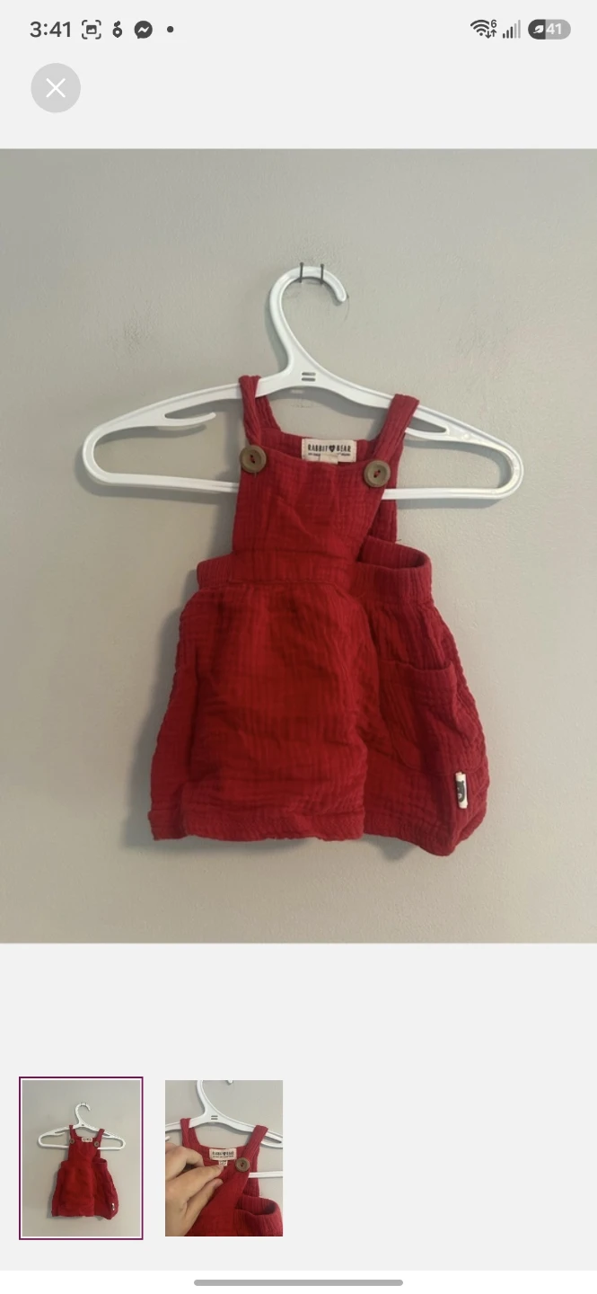 RABBIT BEAR Baby Red Overall Dress 0-3M