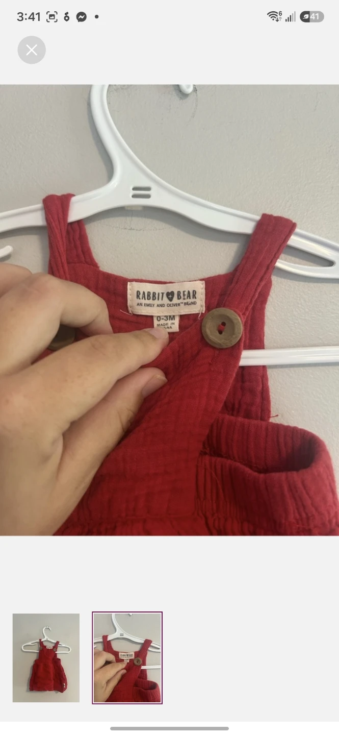 RABBIT BEAR Baby Red Overall Dress 0-3M - photo 2