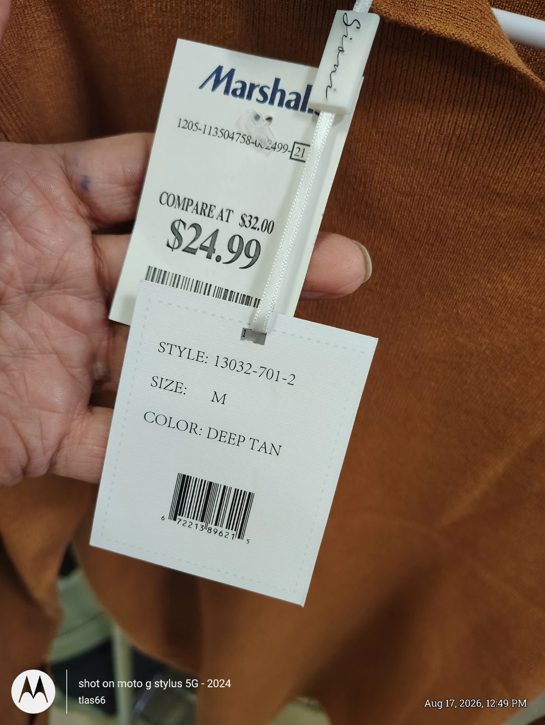 Marshall's Collared Knit Sweater - Size M - Deep Tan - photo 2