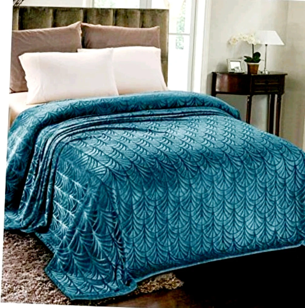 Teal home textile set with blanket and curtains