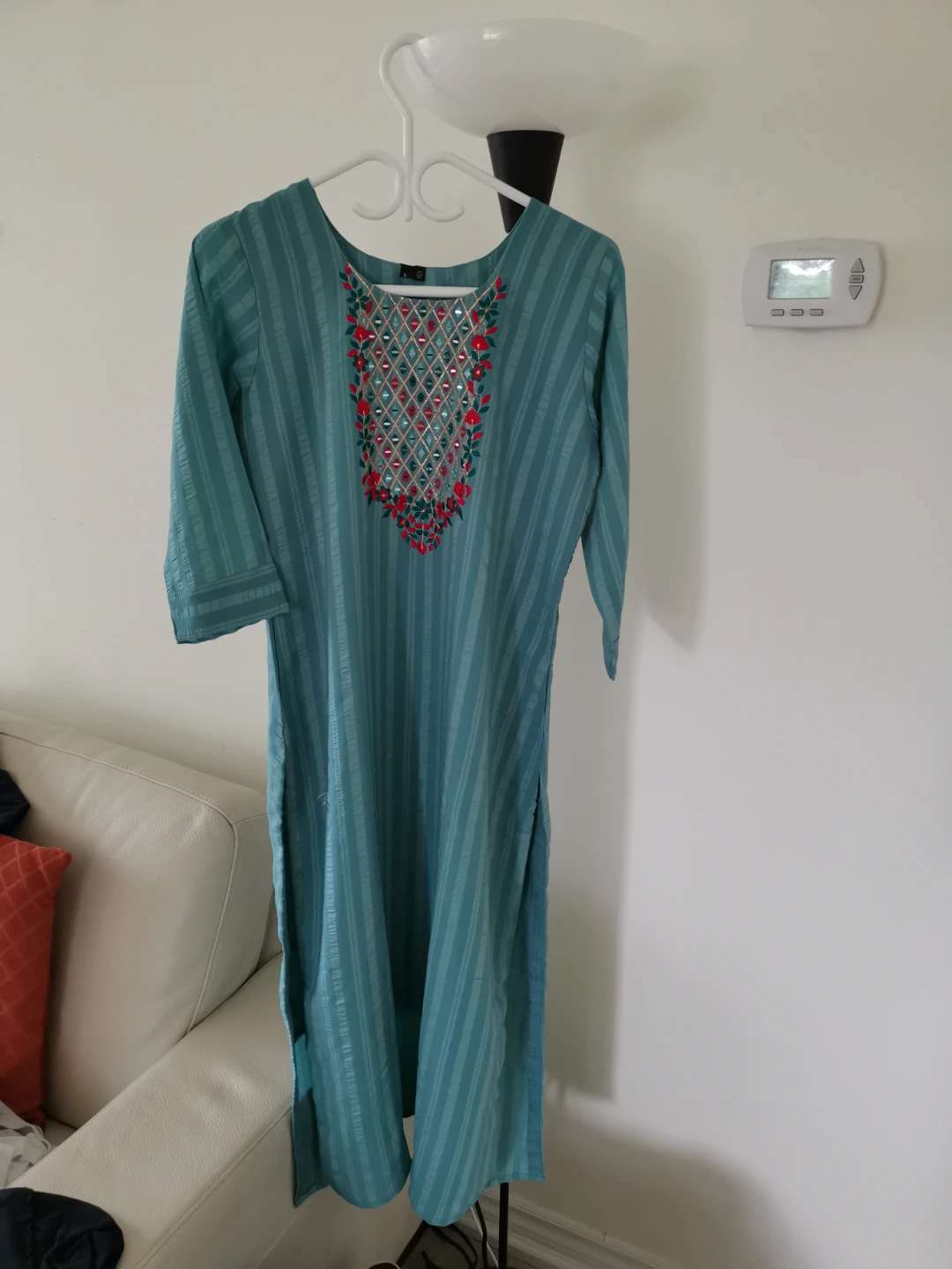 Teal Kurti with Embroidered Neckline