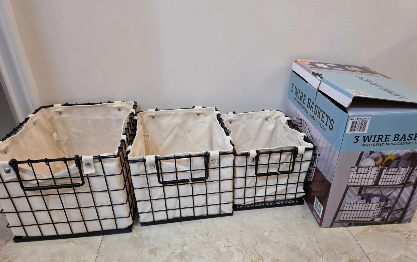 3 Wire Baskets with Removable Canvas Liners - photo 2