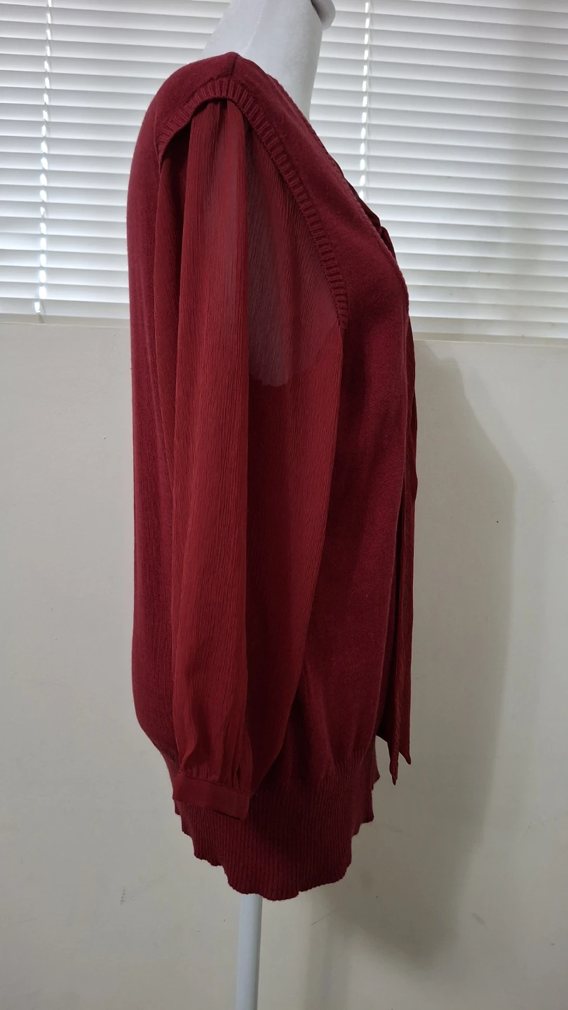 GEORGE Red Layered Knit Top with Sheer Tie-Neck - photo 4