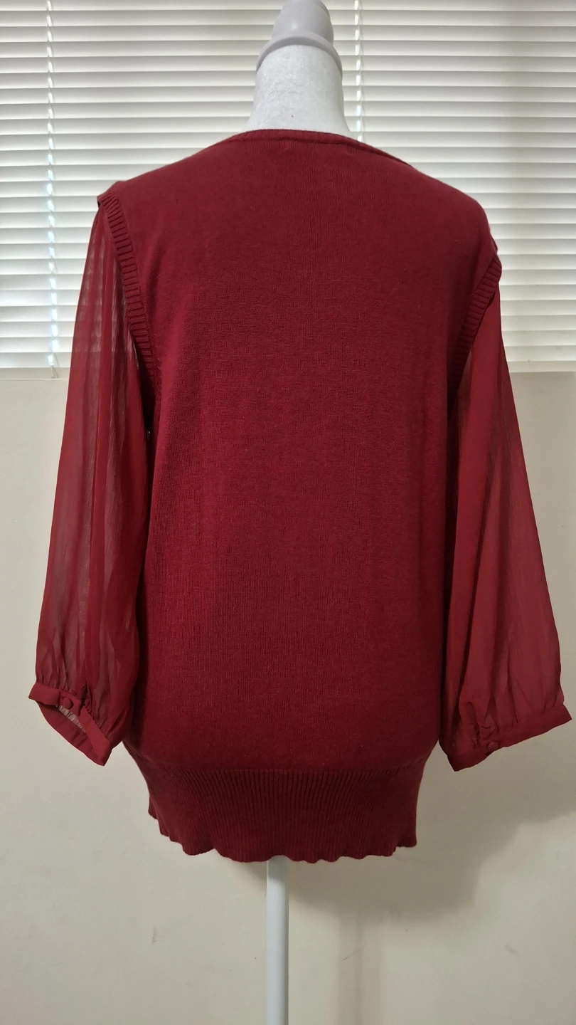 GEORGE Red Layered Knit Top with Sheer Tie-Neck - photo 5