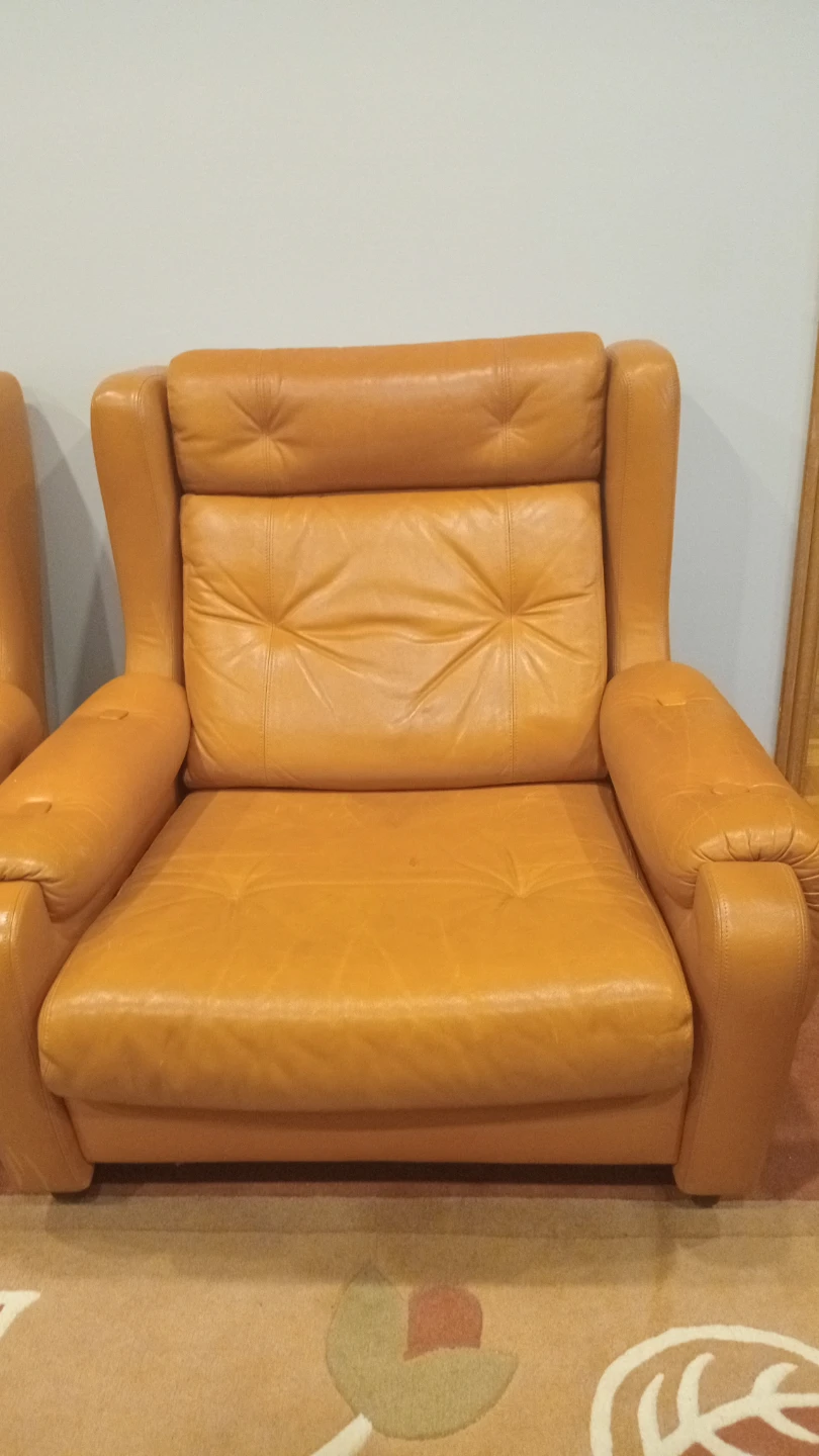 Orange Leather Sofa and Armchair Set - photo 3