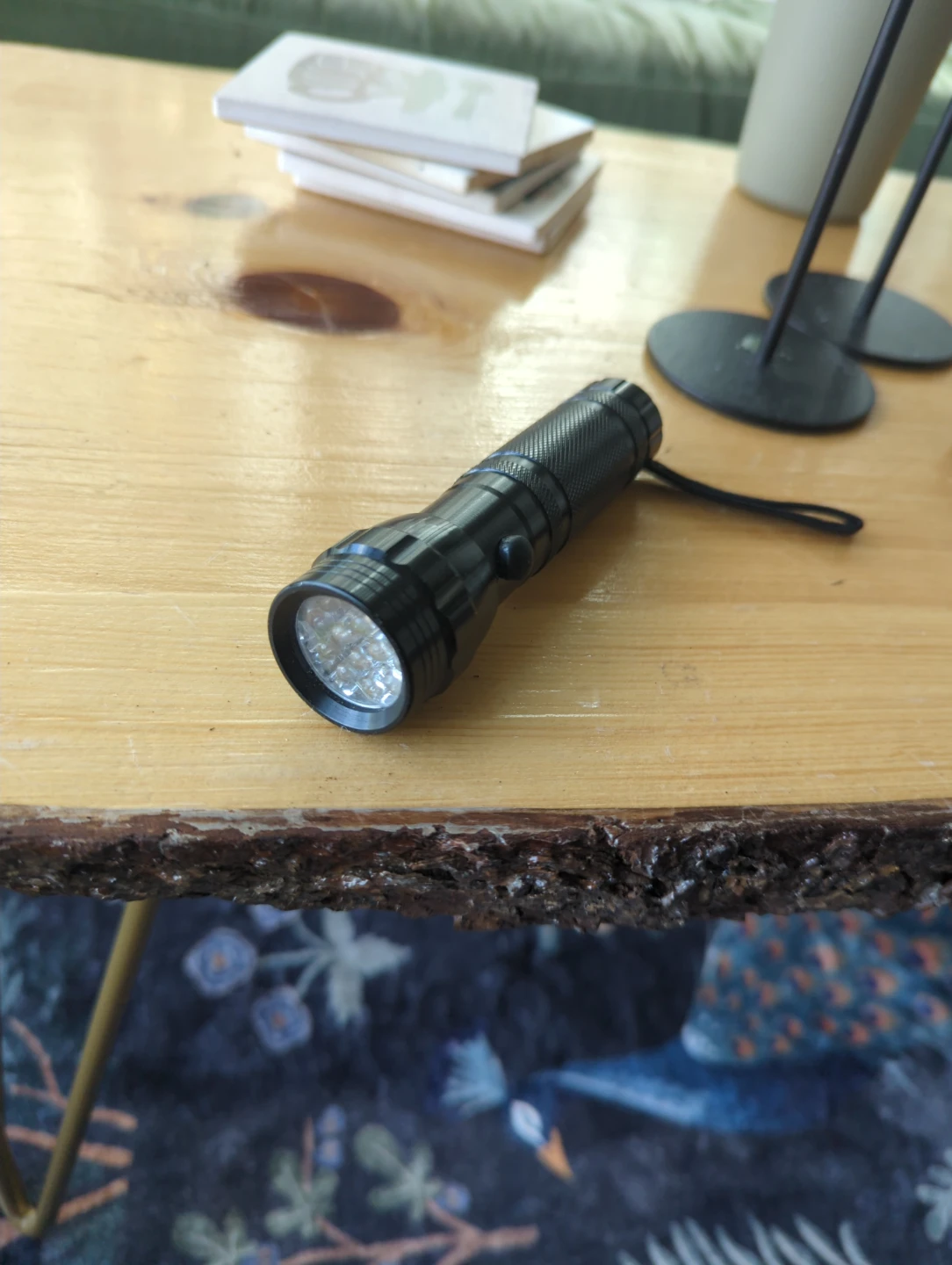 Small Black LED Flashlight with Wrist Strap