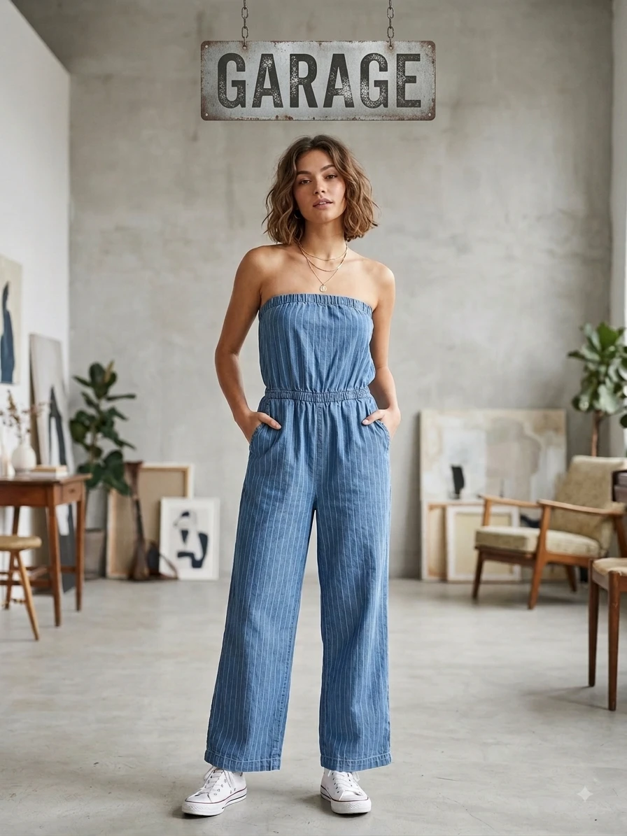 Garage Strapless Denim Jumpsuit