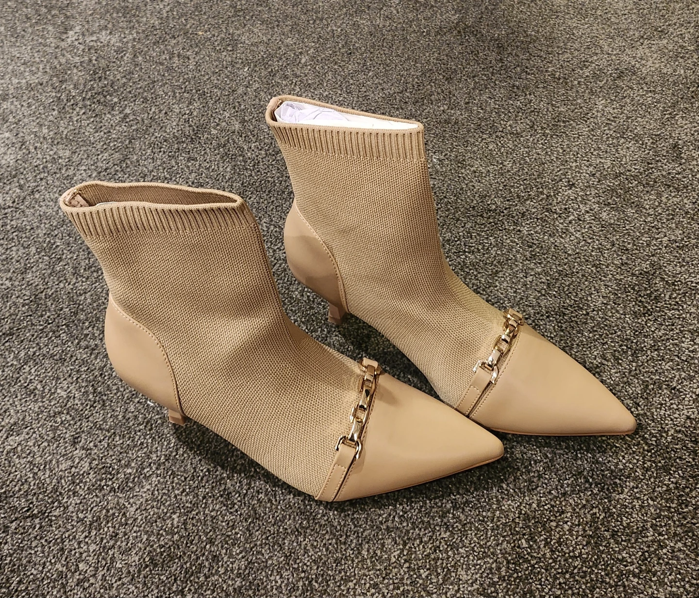 Tan Sock Booties with Gold Chain Accent - photo 3