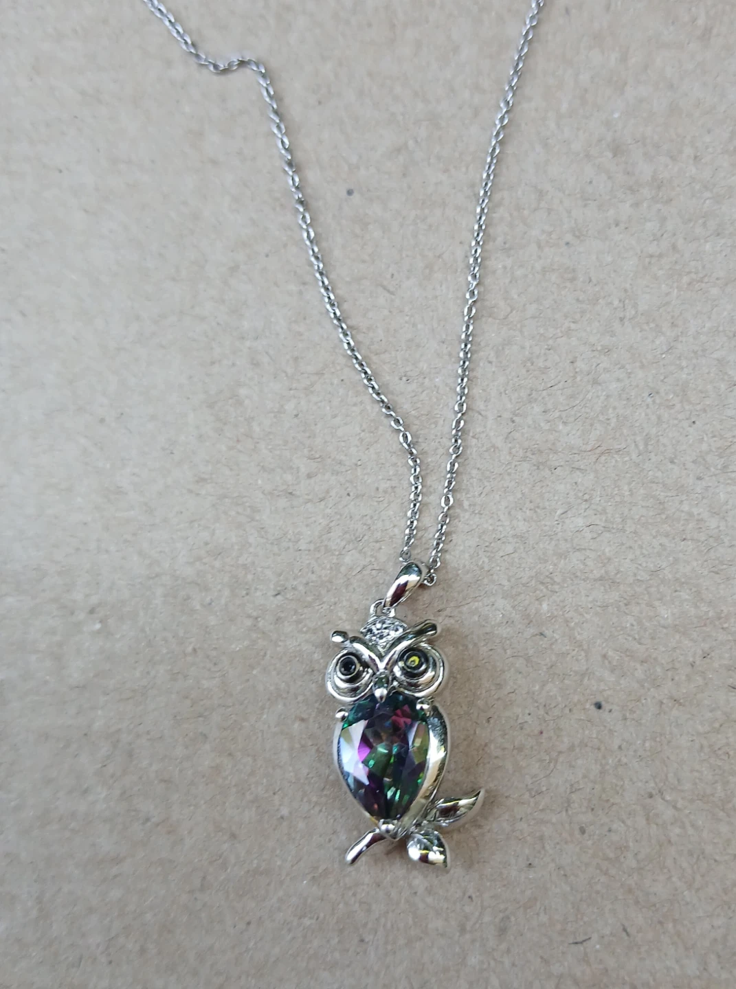 Sterling Silver Mystic Topaz owl Necklace