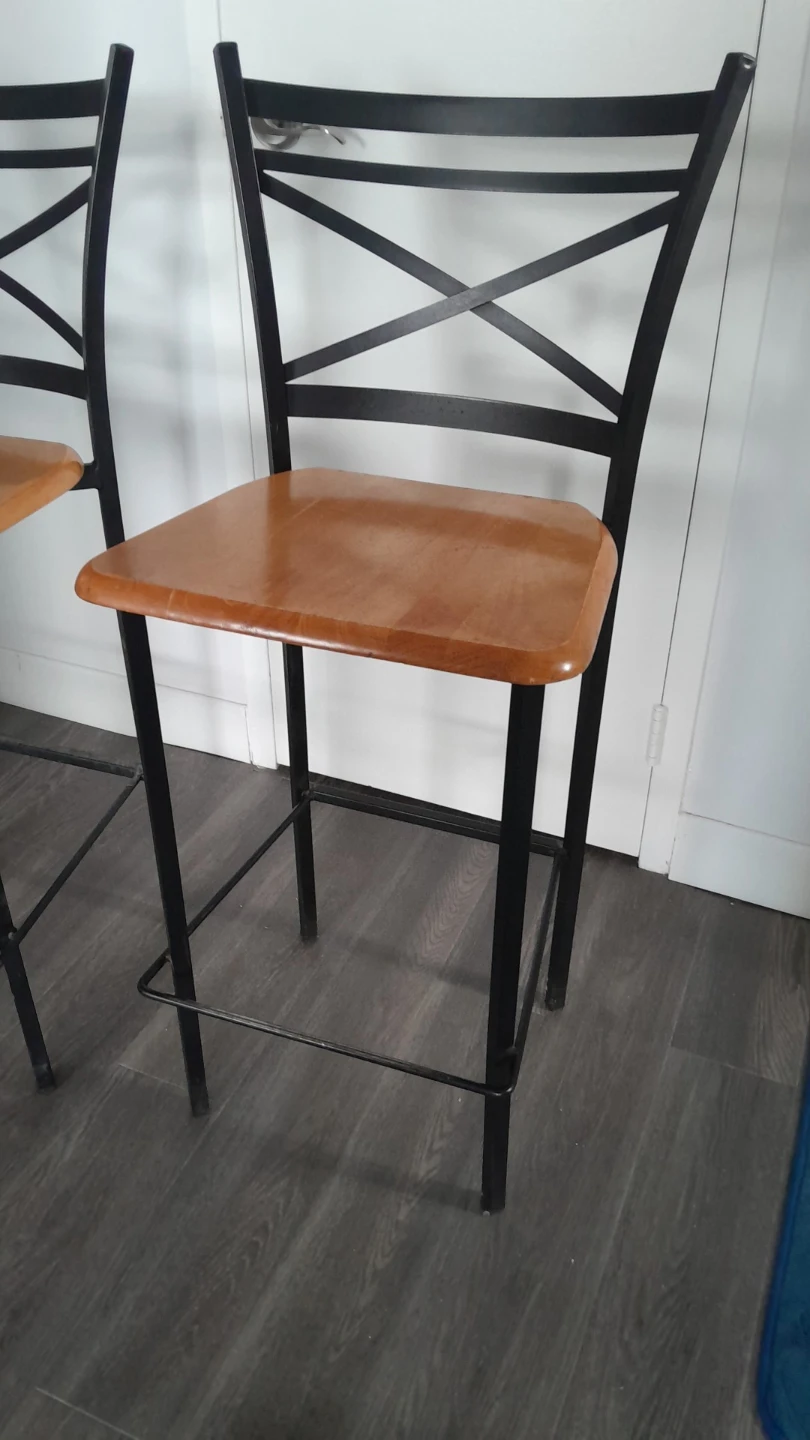 Black Metal & Wood Bar Stools (Set of 2) - photo 4