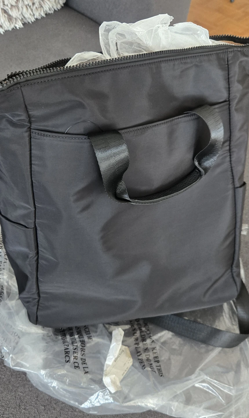Black Nylon Bag with Faux Leather Bottom