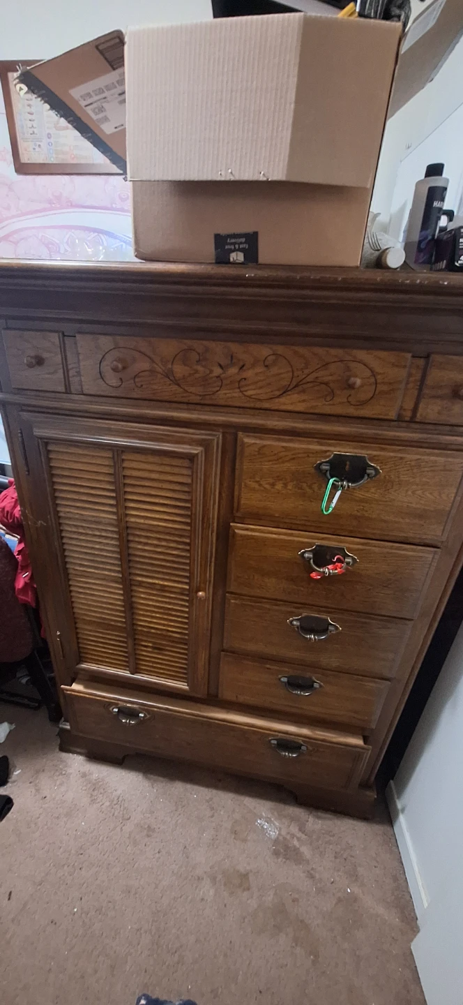Vintage Wooden Dresser with Louvered Door