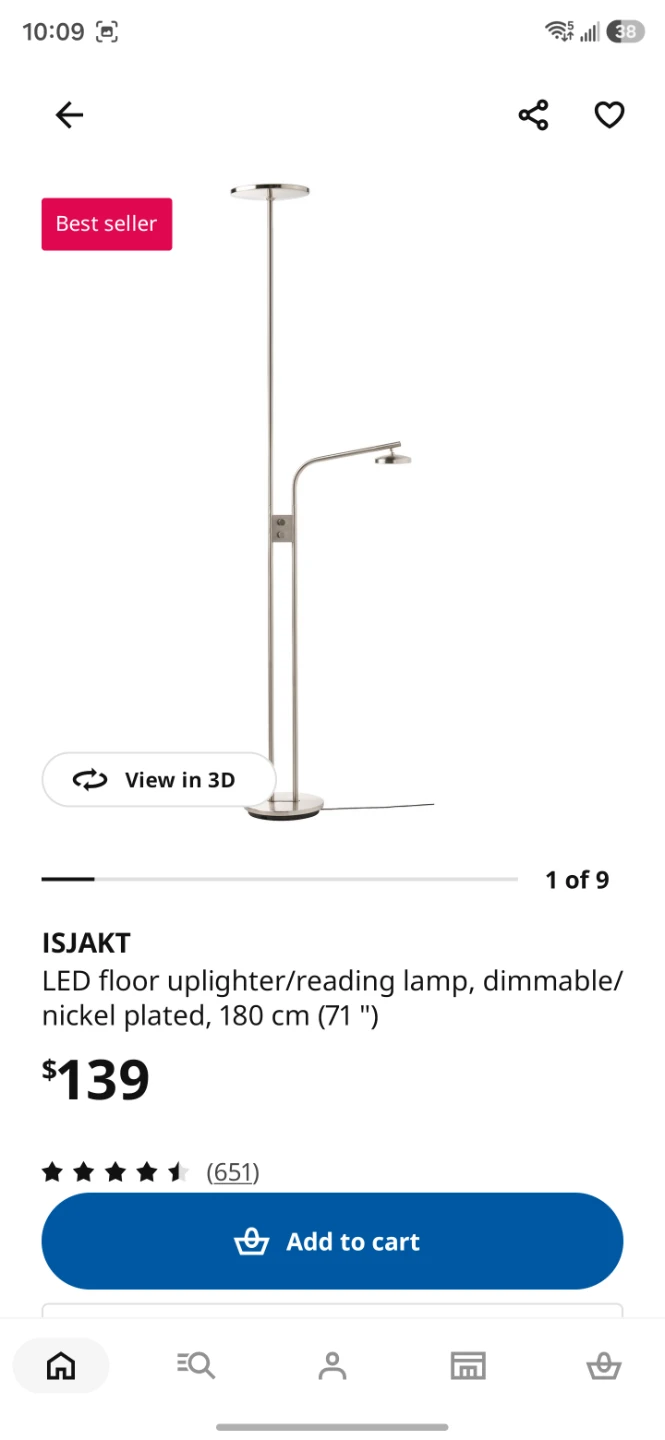 ISJAKT LED floor uplighter/reading lamp