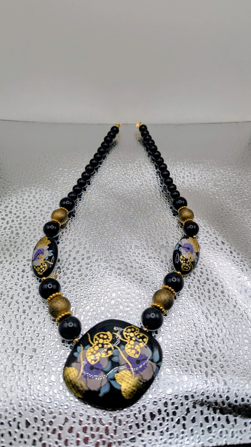 Black Beaded Necklace with Butterfly Pendant - photo 3