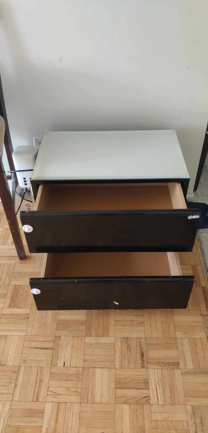 IKEA Wooden 2-Drawer Side Table / Nightstand with Glass Top - photo 3
