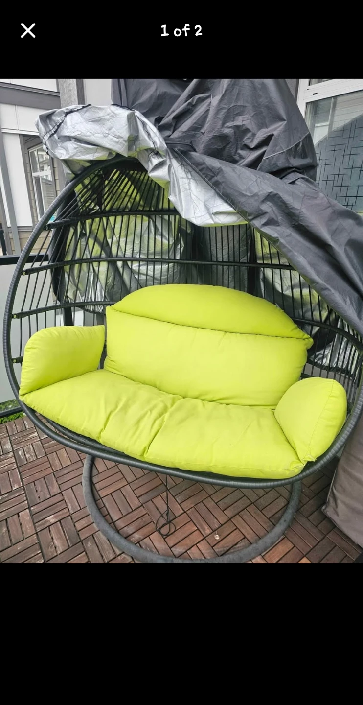 Hanging double seats Egg Chair with Bright Green Cushions