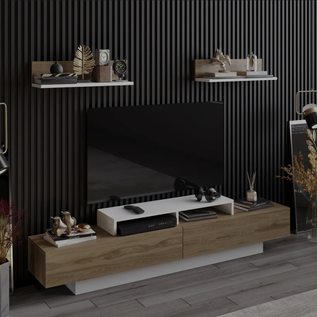 Decorotika Lusi 71" Wide TV Stand with 2 Wall Shelves