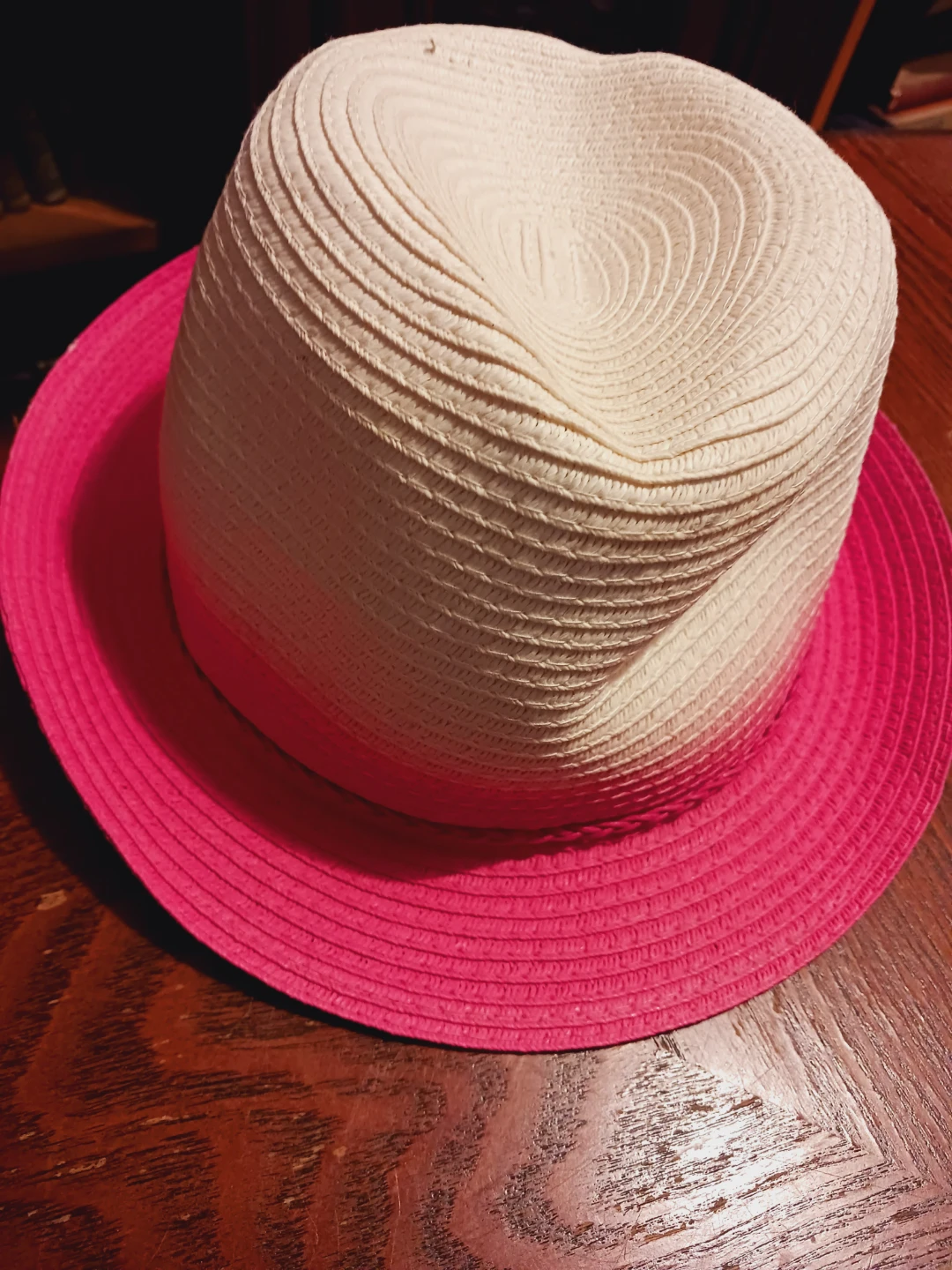 New !! Ladies Summer Straw Hat - Pink and White - photo 2