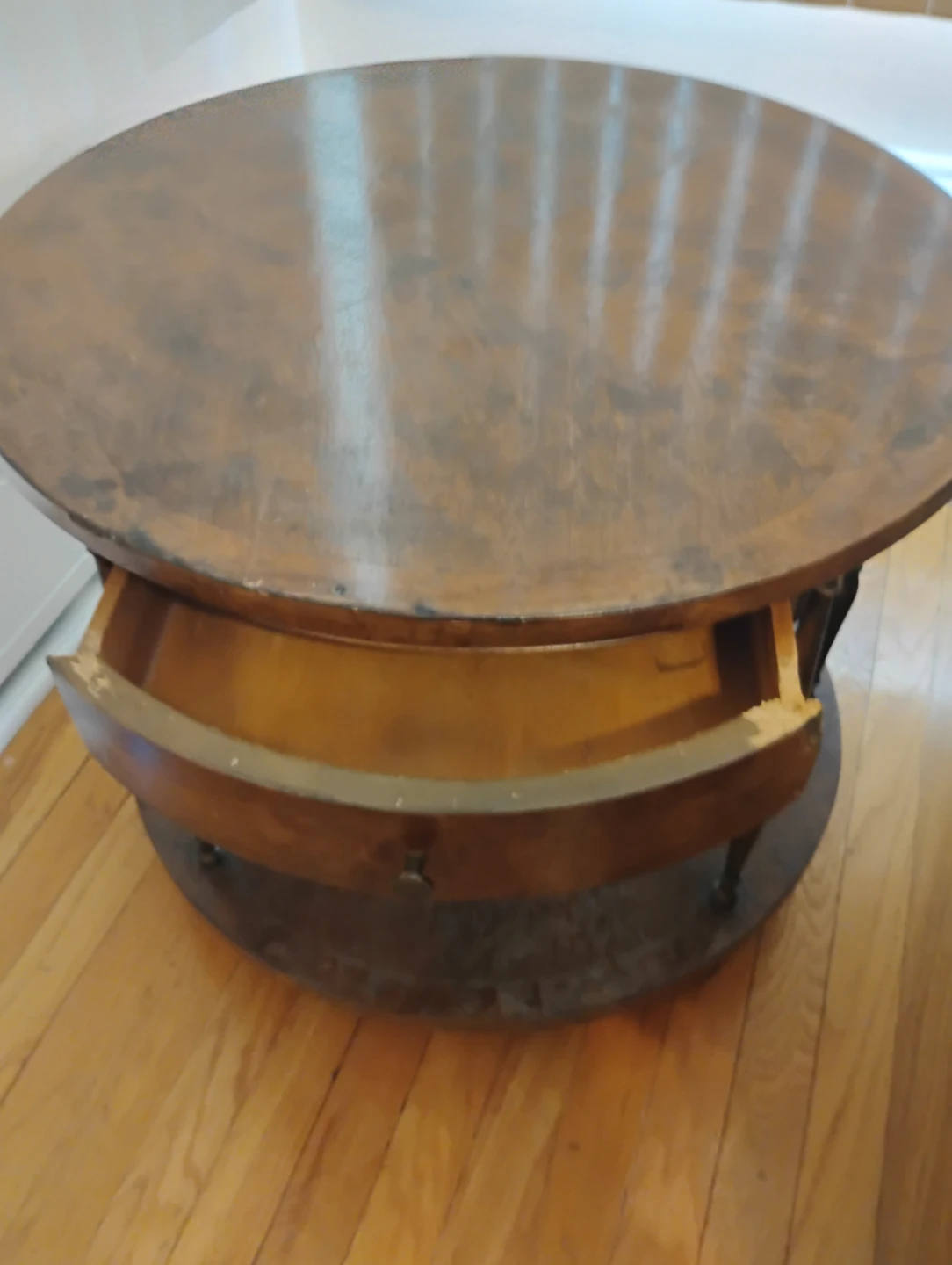 Round Wood End Table with Drawer - photo 2
