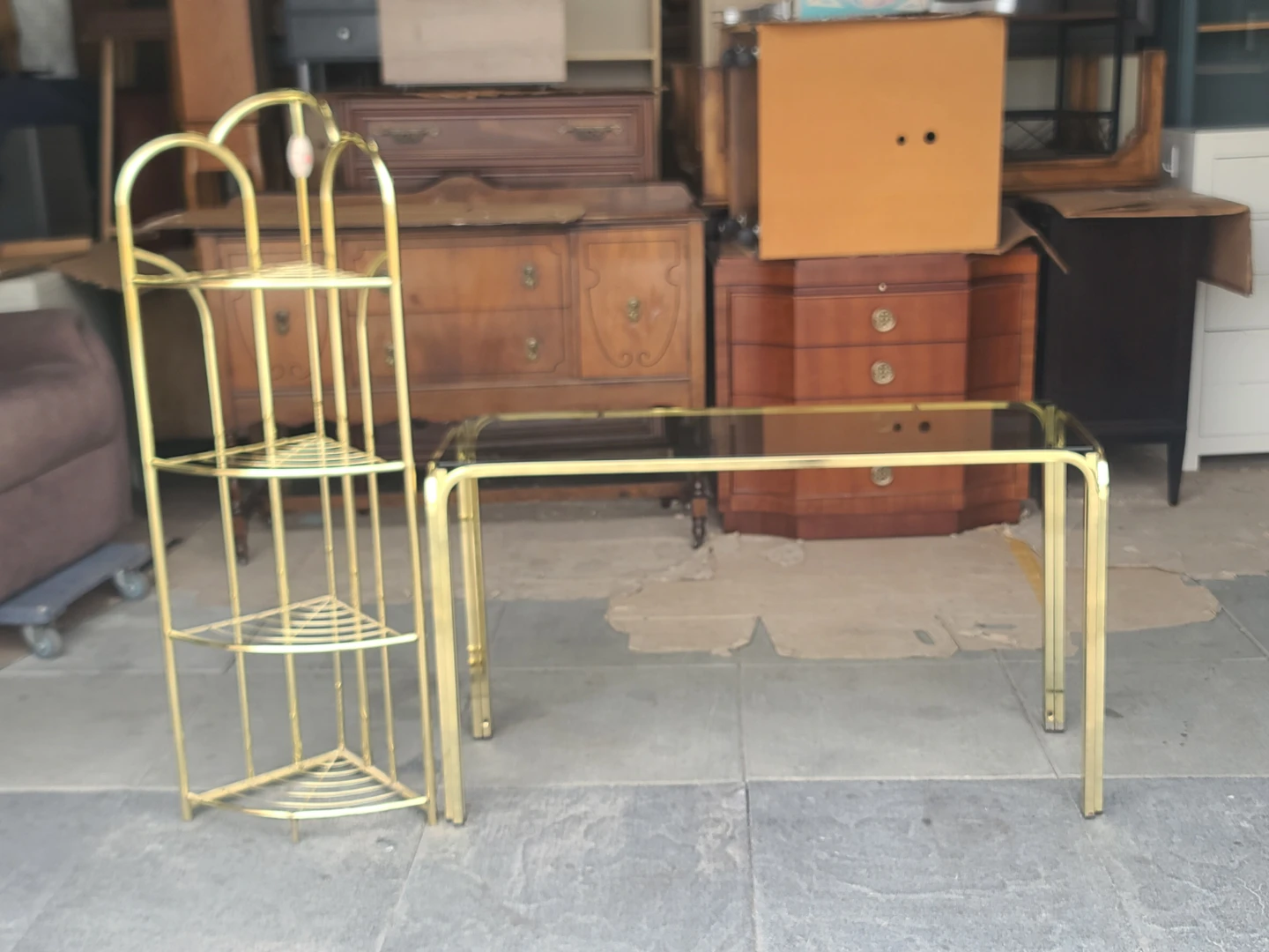 Gold Metal Corner Shelf Unit & Console Table
