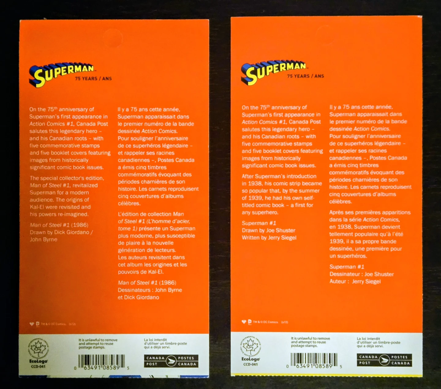 2013 DC Comics Superman 75th Ann. 10 & 6 Stamp Lots - photo 4
