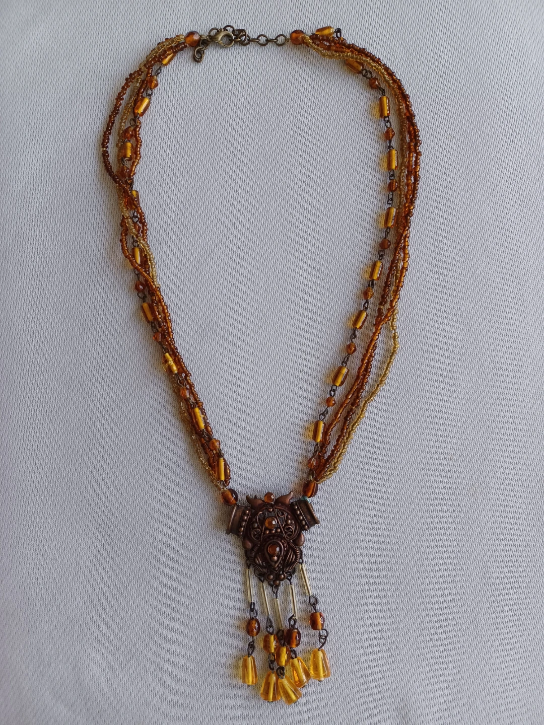 Beaded Necklace with Amber-Coloured Pendant - photo 2