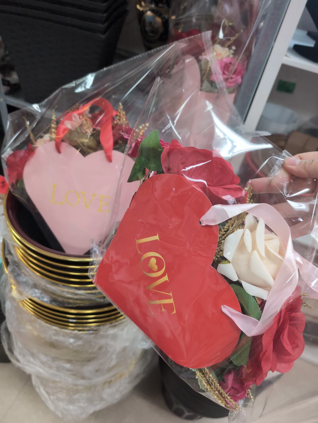 Heart shaped flower basket gift $10 each