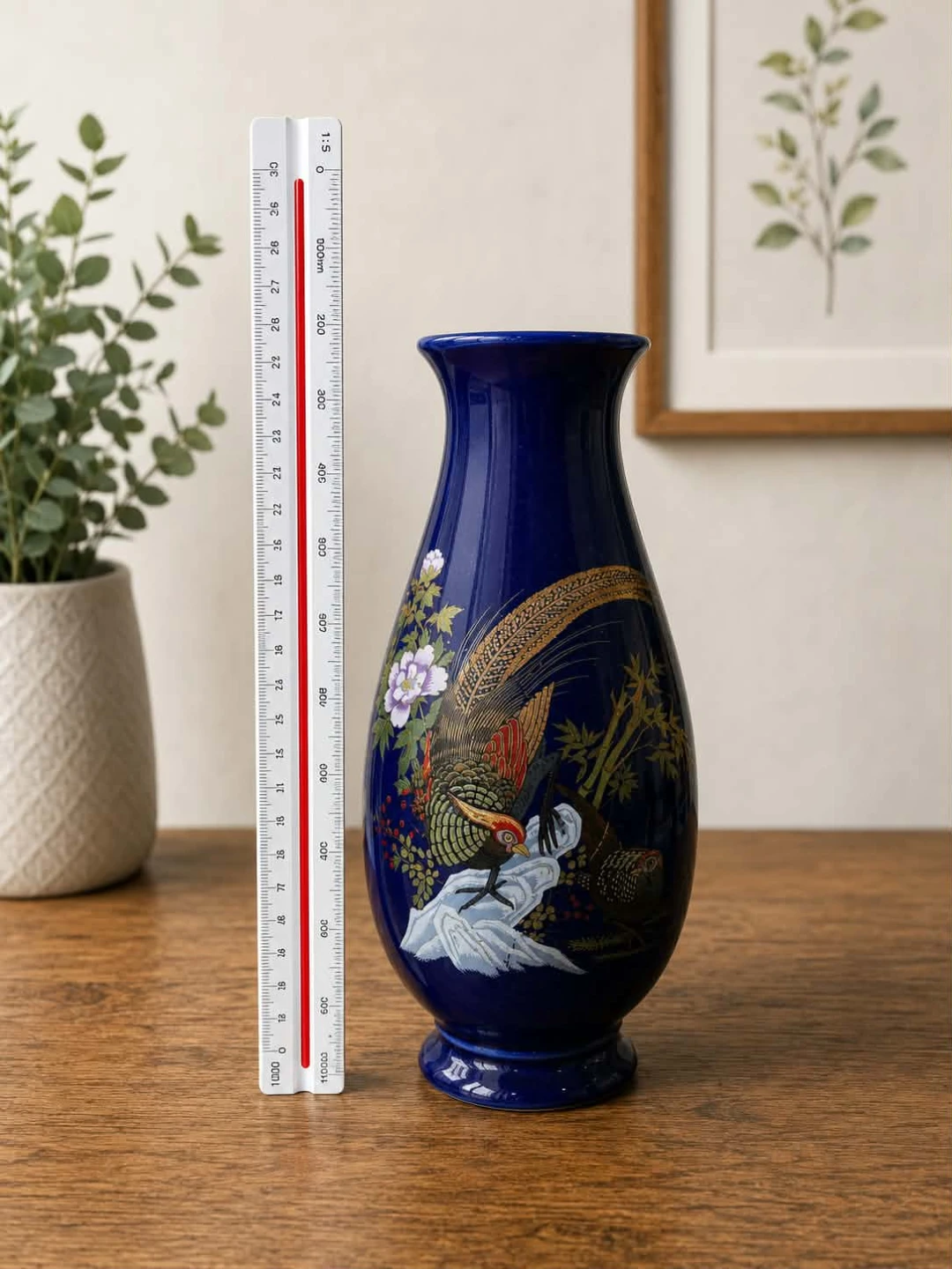 Blue Decorative Vase with Pheasant Design
