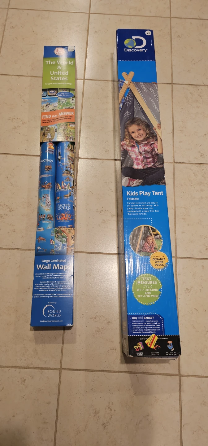 Kids play tent and new world map
